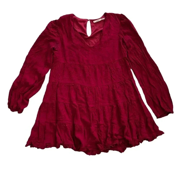Mi Ami Red Tiered Mini Boho Swiss Dot Swing Dress XS - Picture 1 of 3